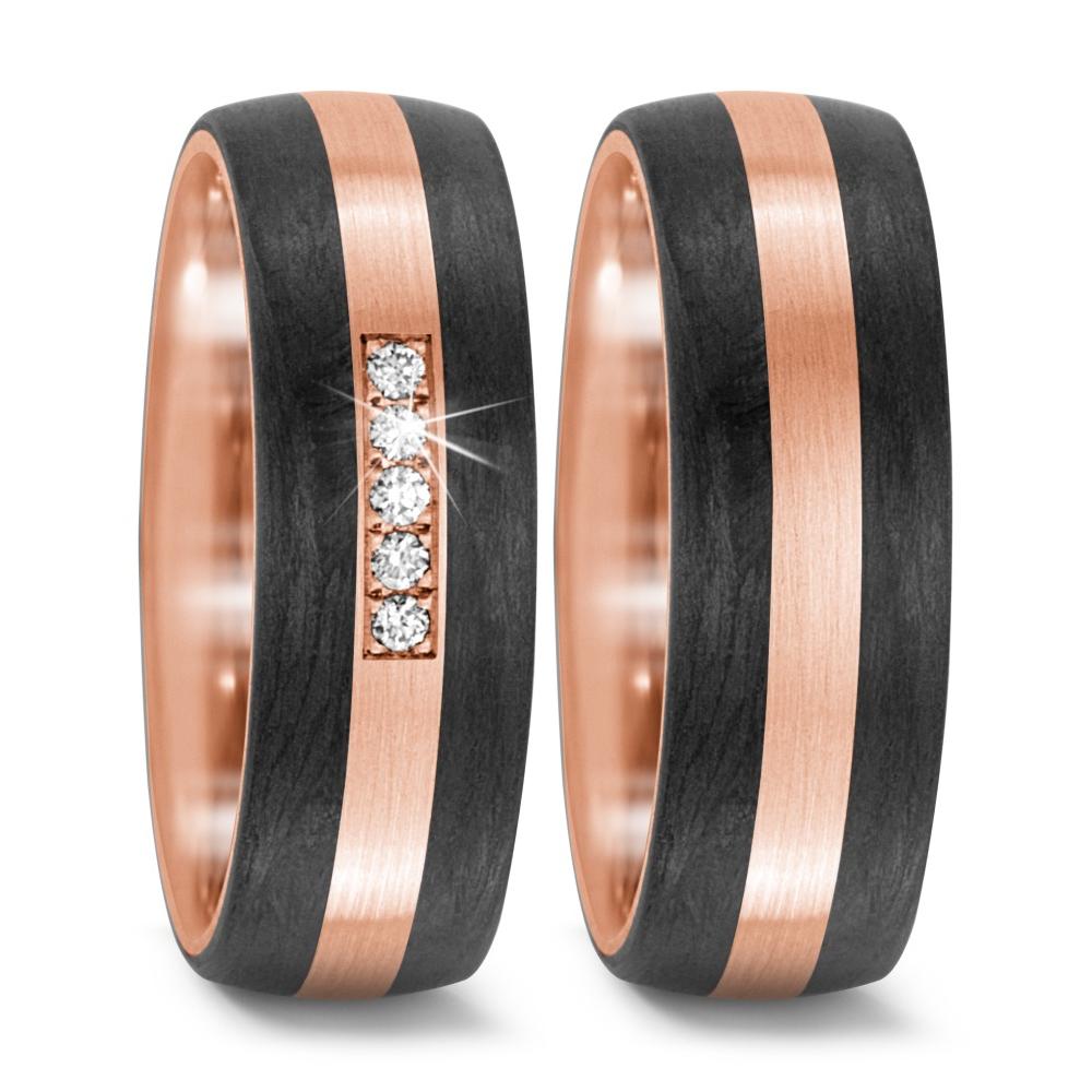 Partnerring 750/18 krt roségoud, Carbon