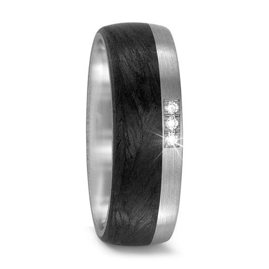 Partnerring 950 Palladium, Carbon Diamant 0.03 ct, 3 Steen, w-si