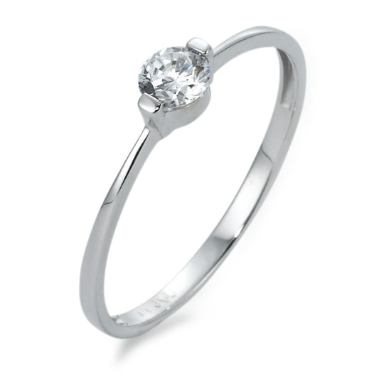 Solitaire ring 375/9 krt witgoud Zirkonia Ø4 mm