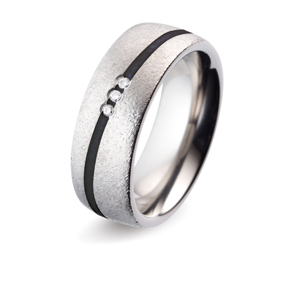 Partnerring Titanium, Keramiek Diamant 0.03 ct, 3 Steen, w-si