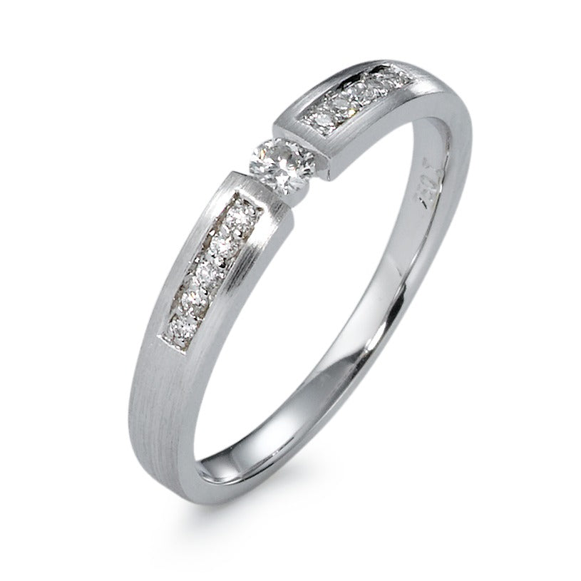 Solitaire ring 750/18K krt witgoud Diamant 0.13 ct, 11 Steen, w-si