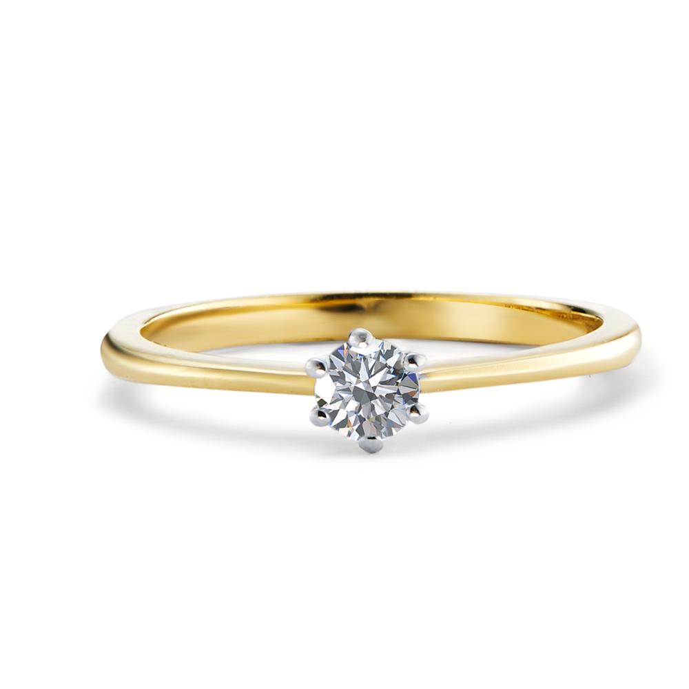 Solitaire ring 750/18 krt geel goud, 750/18K krt witgoud Diamant 0.15 ct, w-si