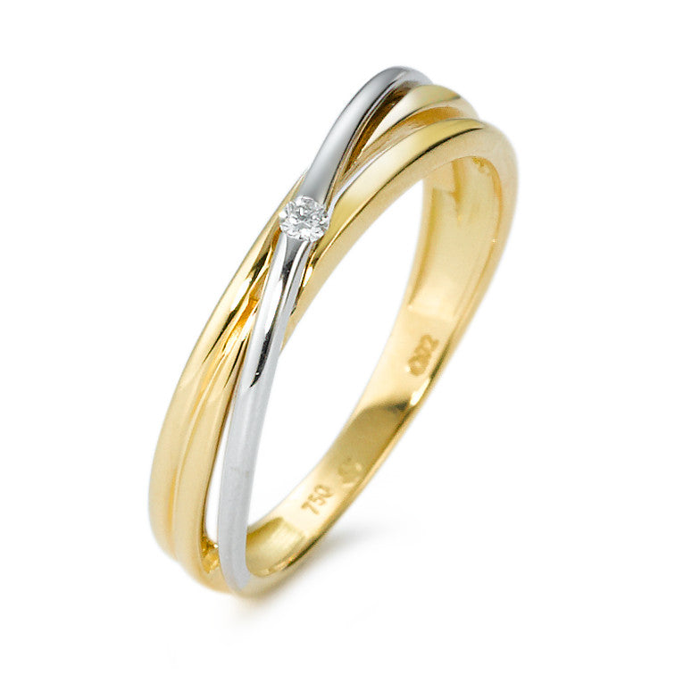 Ring 750/18 krt geel goud, 750/18K krt witgoud Diamant wit, 0.02 ct, [Brillant], w-si