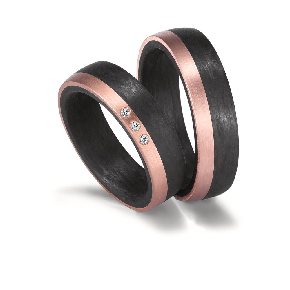 Partnerring 585/14K roségoud, Carbon Diamant 0.03 ct, 3 Steen, w-si