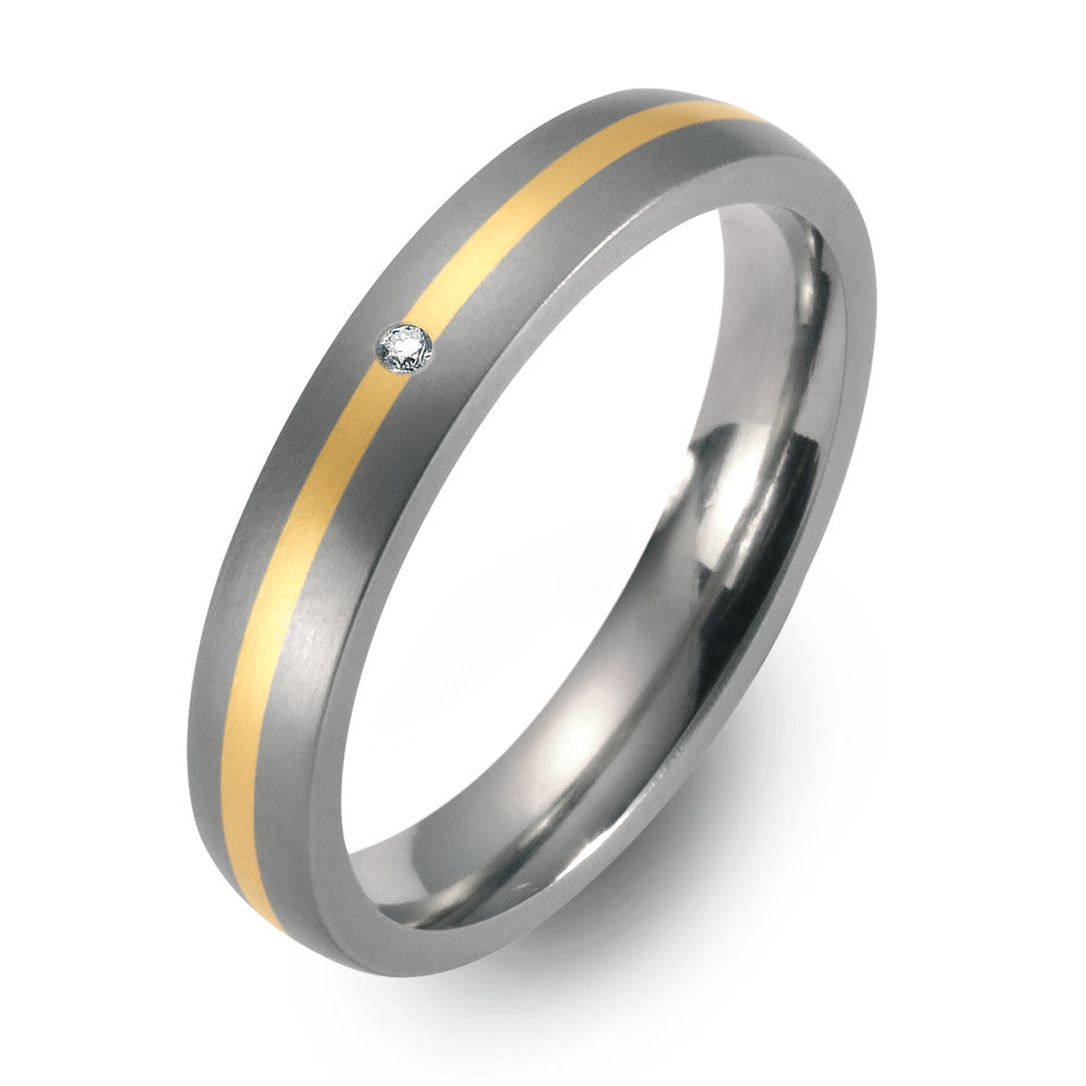 Partnerring Titanium, 750/18 krt geel goud Diamant 0.02 ct