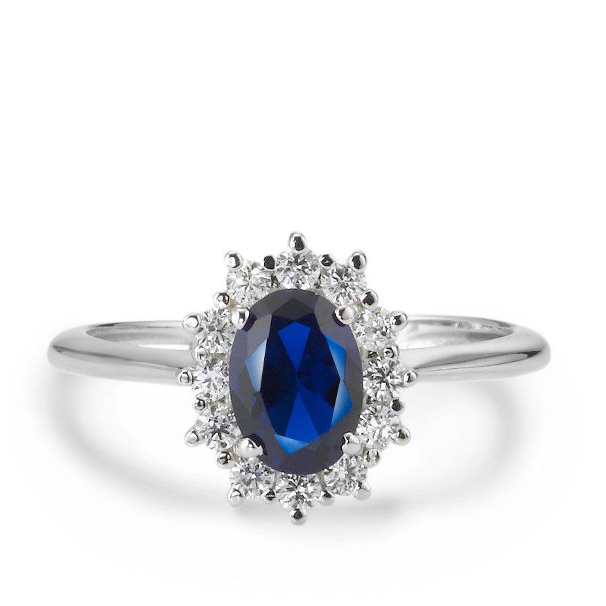 Ring 750/18K krt witgoud Zirkonia blauw, 13 Steen