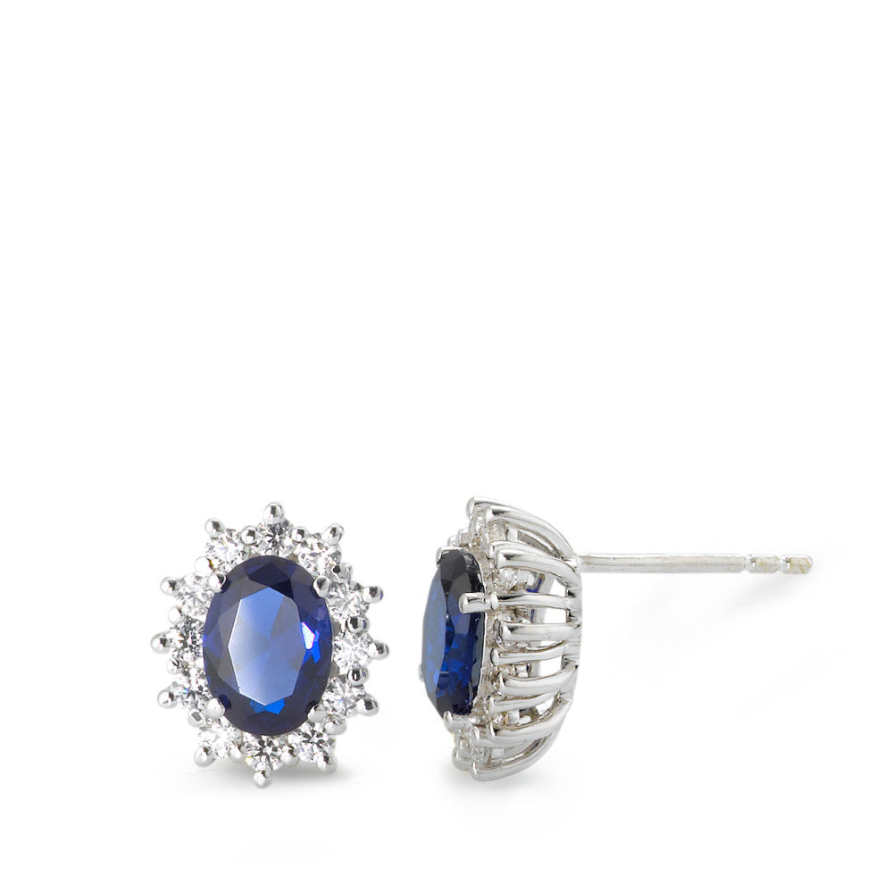 Oorknoppen 750/18K witgoud Zirkonia blauw, 26 Steen