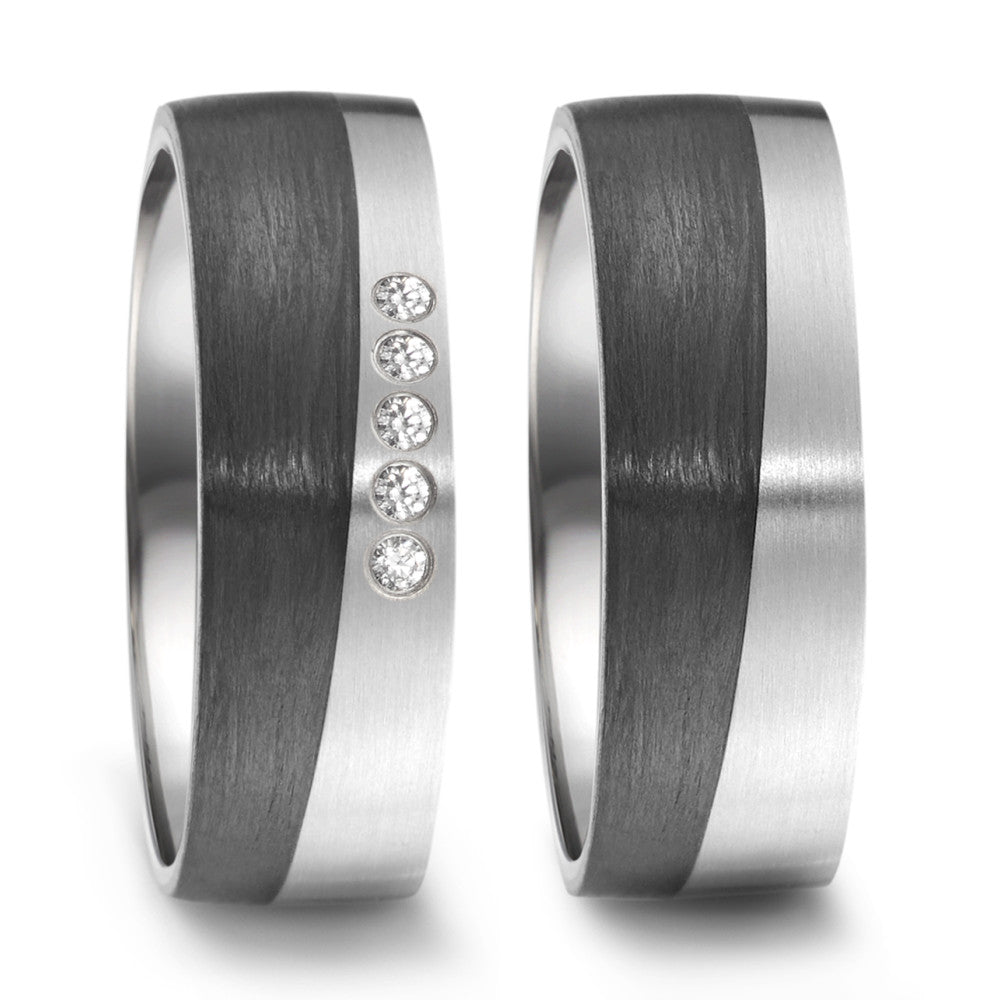 Partnerring Titanium, Carbon Zirkonia 5 Steen