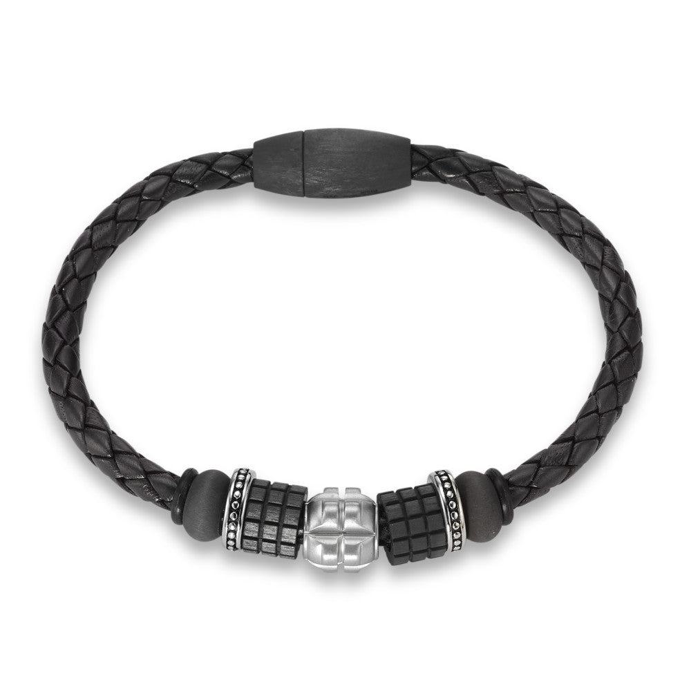 Armband Roestvrijstaal, Carbon, Leder 22 cm Ø10 mm