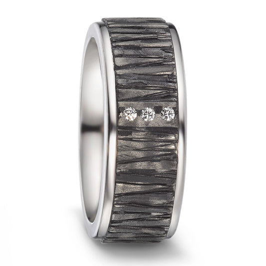 Partnerring Titanium, Carbon Diamant 0.03 ct, 3 Steen, w-si