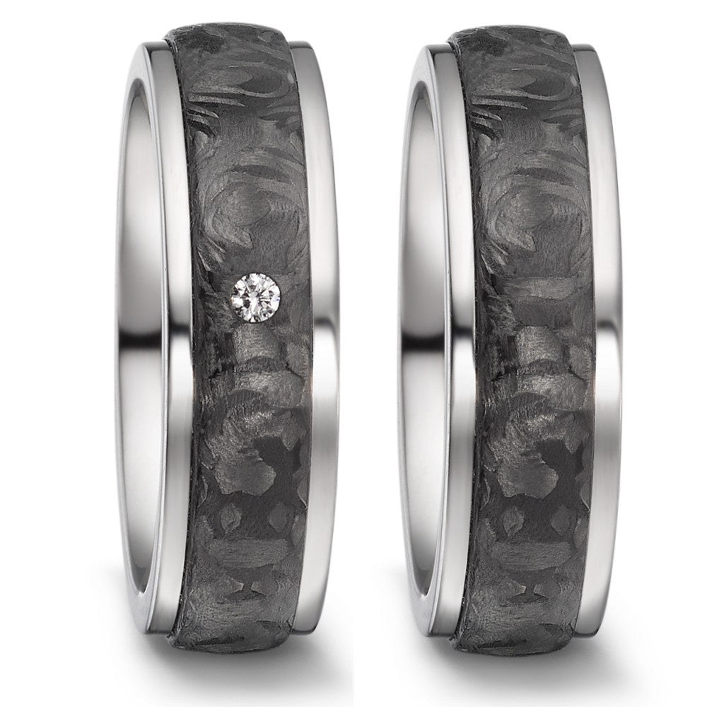 Partnerring Titanium, Carbon Diamant 0.03 ct, w-si