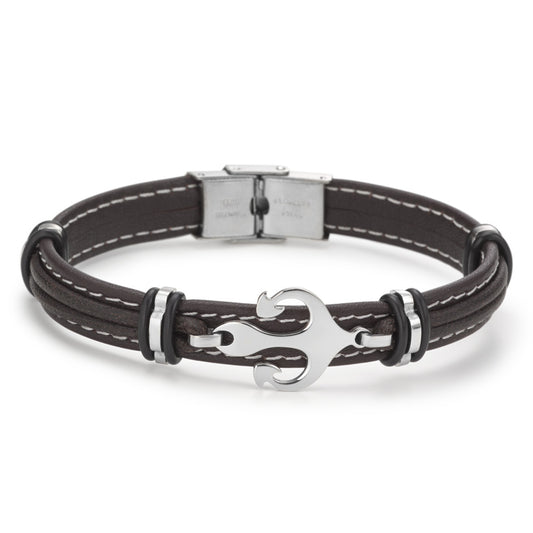 Armband Leder, Roestvrijstaal Anker 20 cm