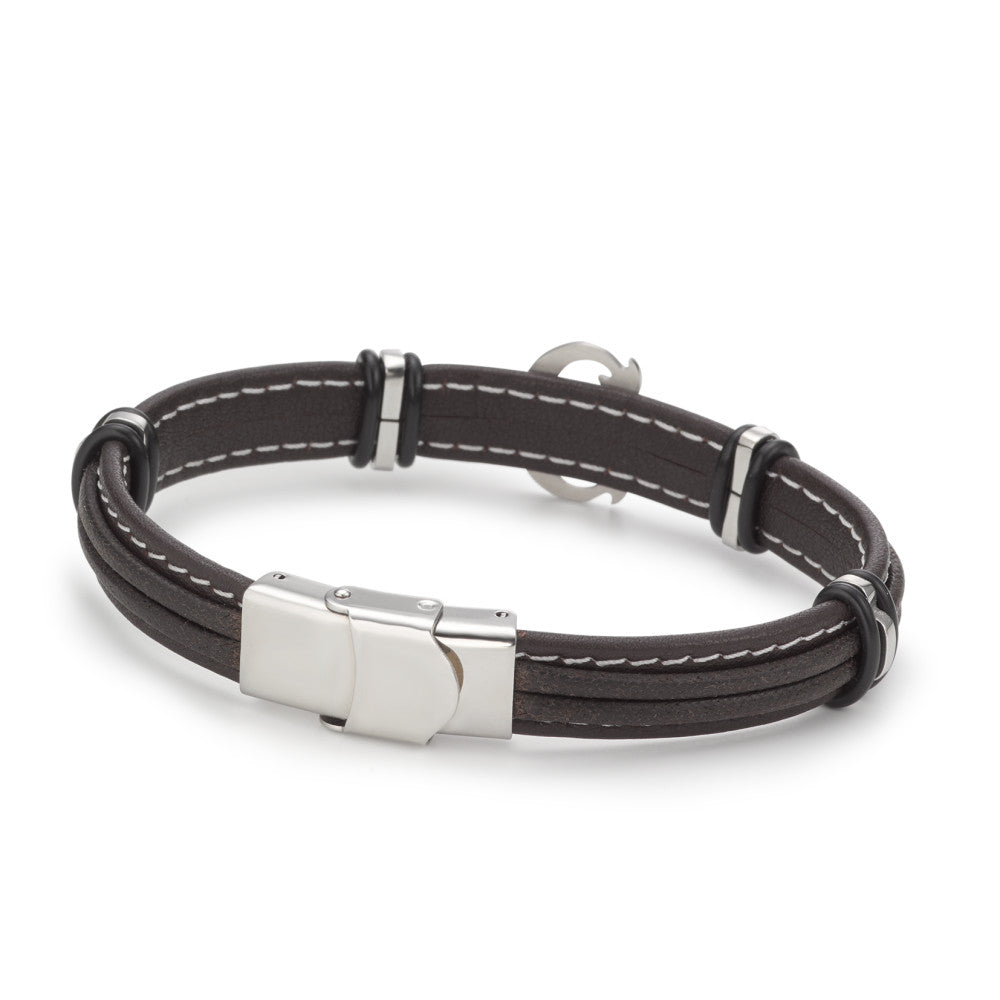 Armband Leder, Roestvrijstaal Anker 20 cm