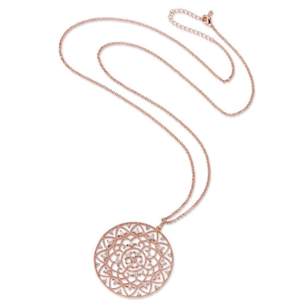 Collier met hanger Brons Zirkonia Rosé Verguld 60-65 cm Ø40 mm