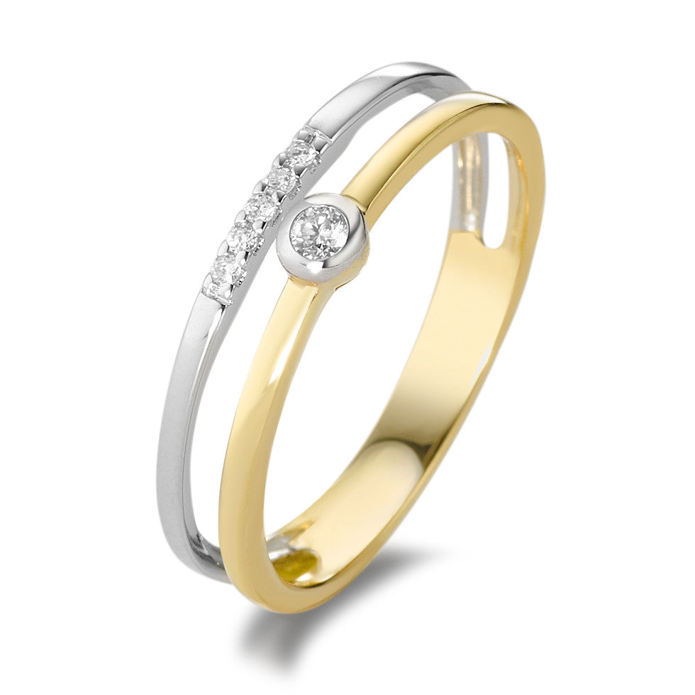 Ring 750/18 krt geel goud, 750/18K krt witgoud Diamant wit, 0.055 ct, 6 Steen, [Brillant], w-si