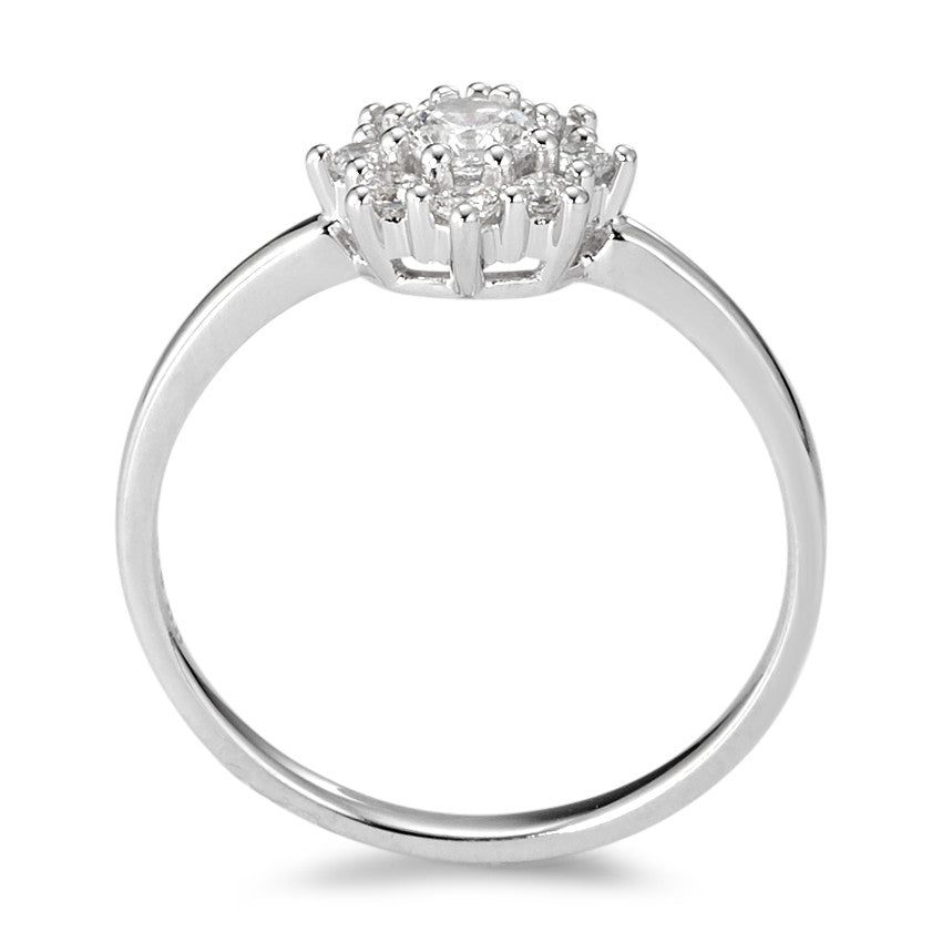 Solitaire ring 375/9 krt witgoud Zirkonia wit, 9 Steen Ø7.8 mm