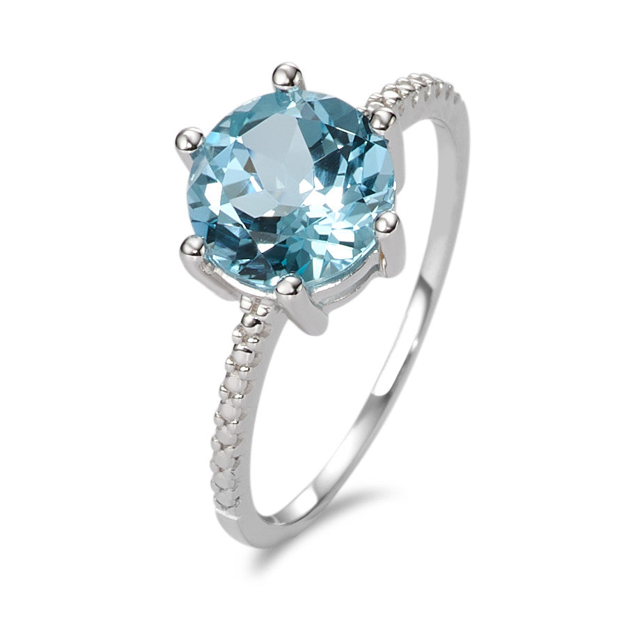 Solitaire ring 375/9K witgoud Topaas blauw Ø9 mm