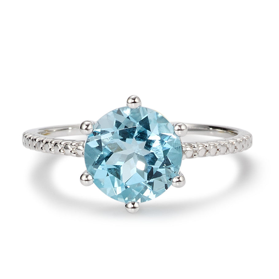 Solitaire ring 375/9K witgoud Topaas blauw Ø9 mm