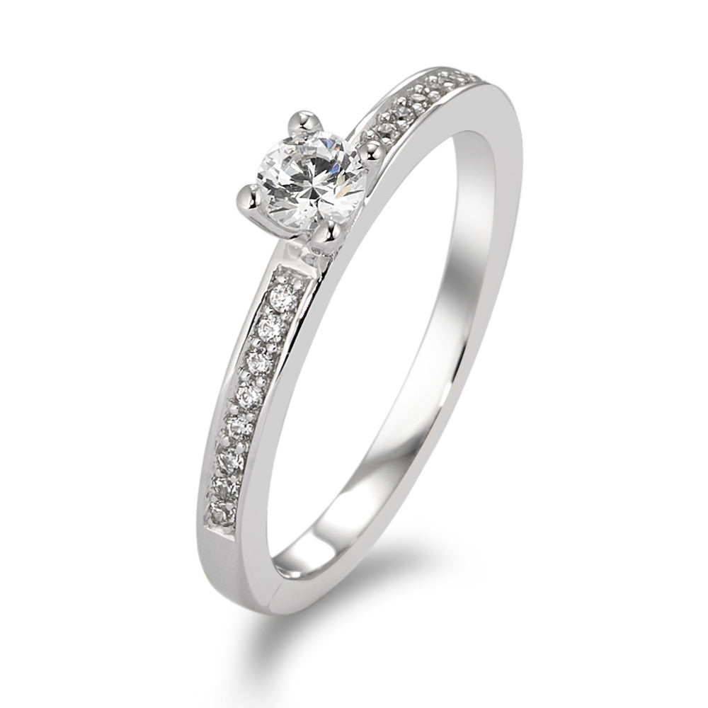 Solitaire ring 375/9 krt witgoud Zirkonia wit, 17 Steen