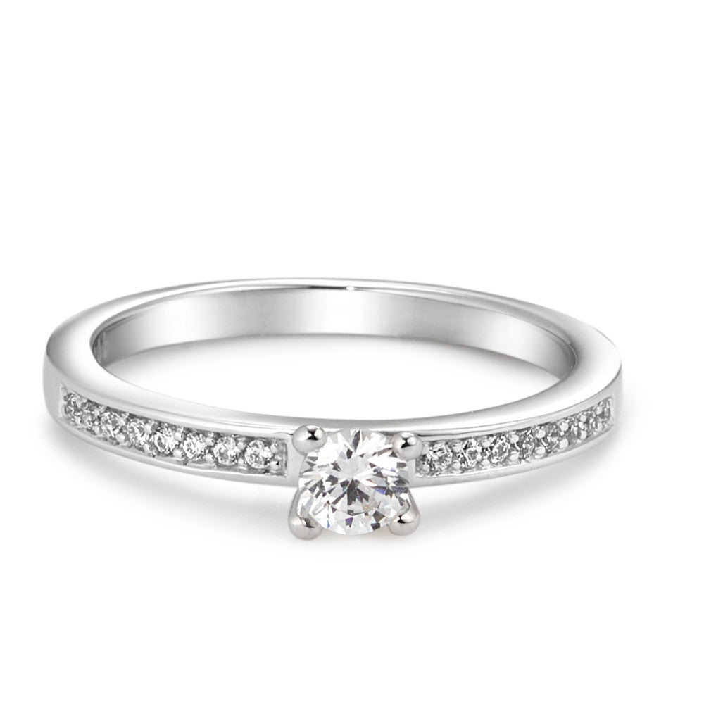 Solitaire ring 375/9 krt witgoud Zirkonia wit, 17 Steen