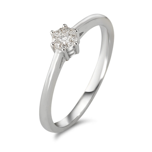 Solitaire ring 750/18K krt witgoud Diamant 0.08 ct, 10 Steen, w-si