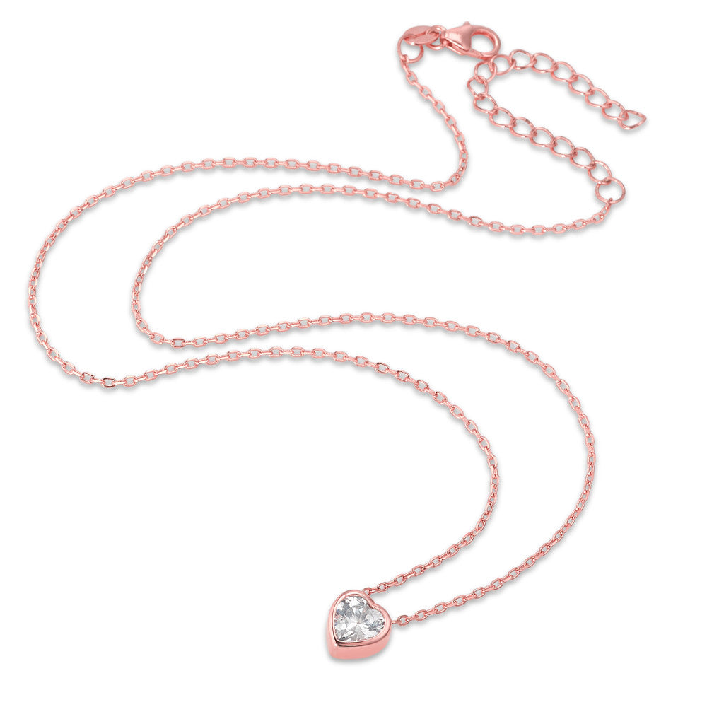 Collier Zilver Zirkonia Rosé Verguld Hart 40-45 cm