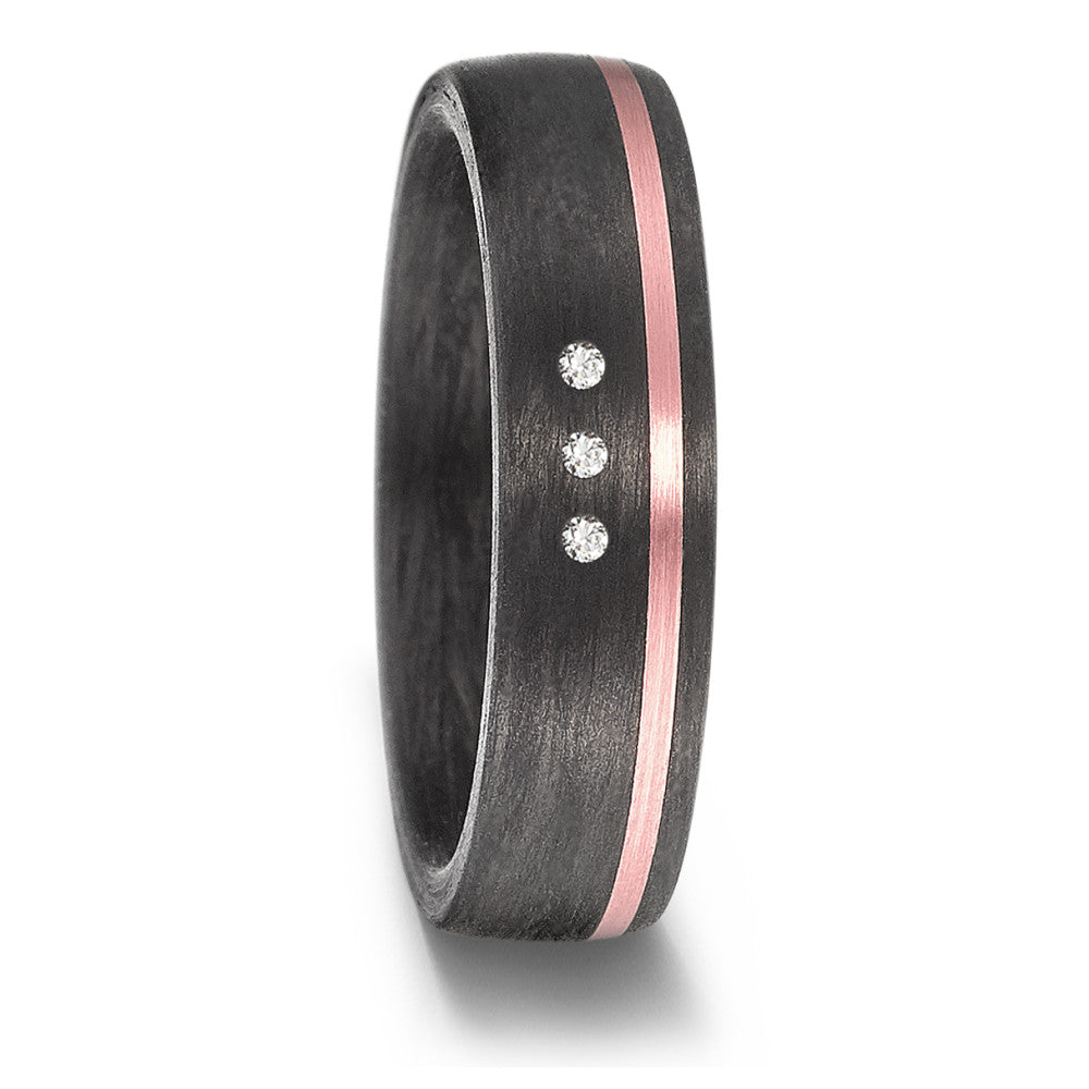 Partnerring 585/14 krt roségoud, Carbon Diamant 0.03 ct, 3 Steen, w-si