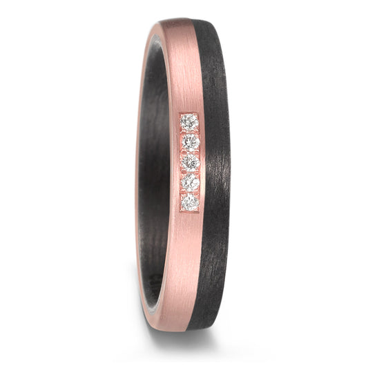 Partnerring 585/14 krt roségoud, Carbon Diamant 0.05 ct, 5 Steen, w-si