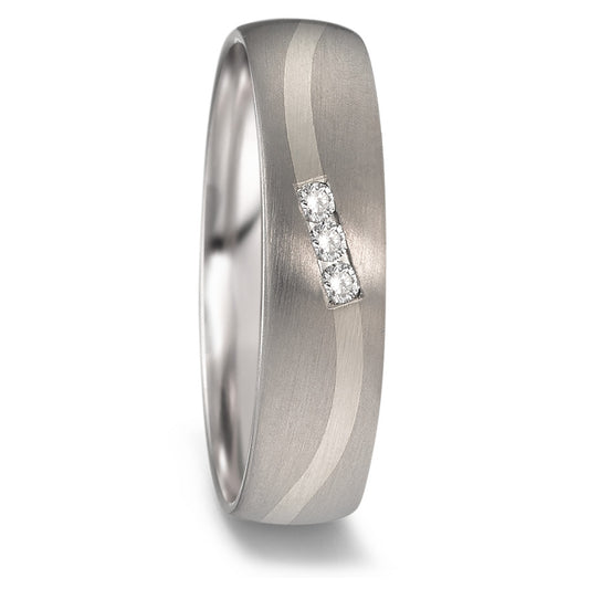 Partnerring Titanium, 585/14 krt witgoud Diamant 0.06 ct, 3 Steen, w-si