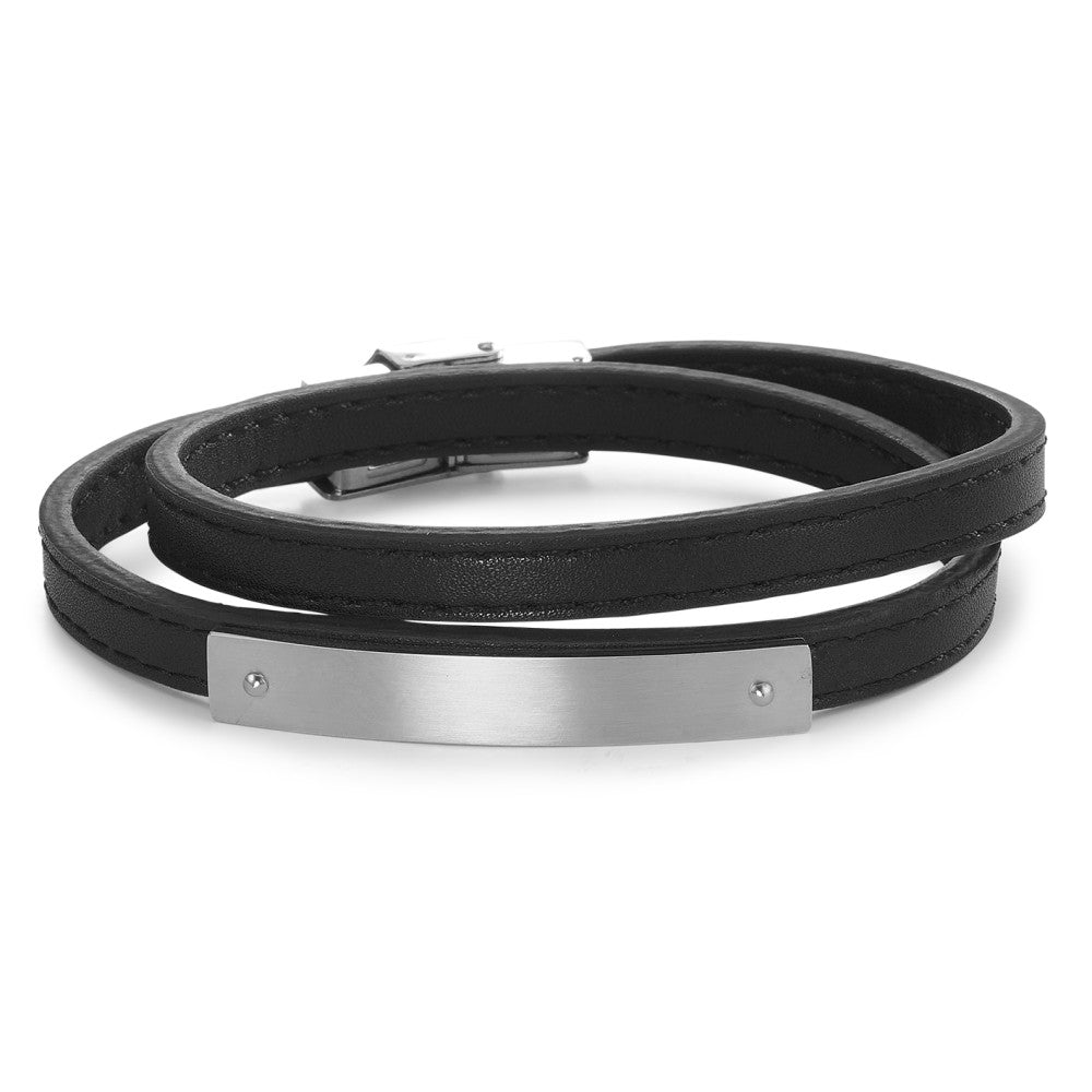 Graveer armband Leder, Roestvrijstaal 21 cm