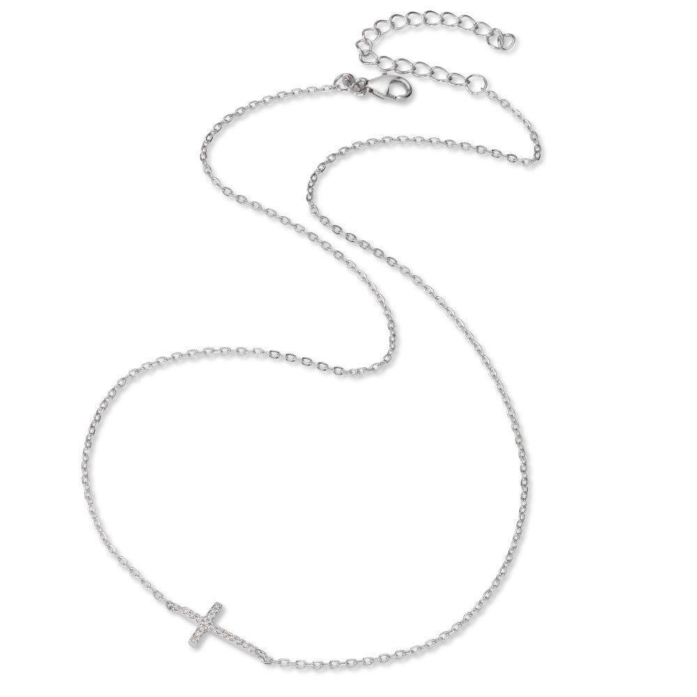 Collier Zilver Zirkonia Gerhodineerd Kruis 40-45 cm