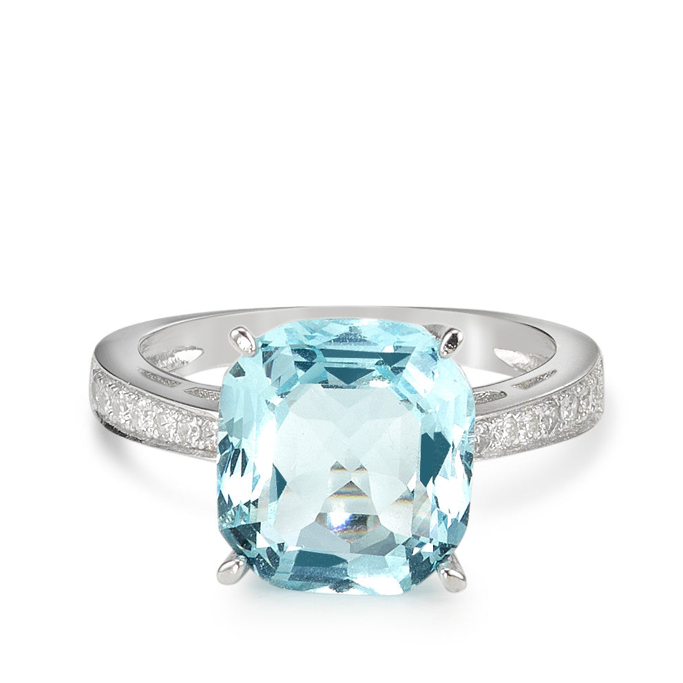 Solitaire ring Zilver [synth. Aquamarin], Zirkonia Gerhodineerd