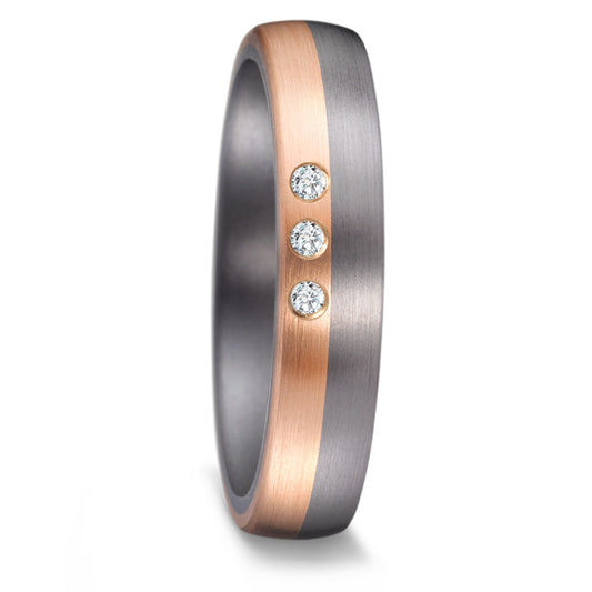 Partnerring 999 Tantaal, 585/14 krt roségoud Diamant 0.03 ct, 3 Steen, w-si