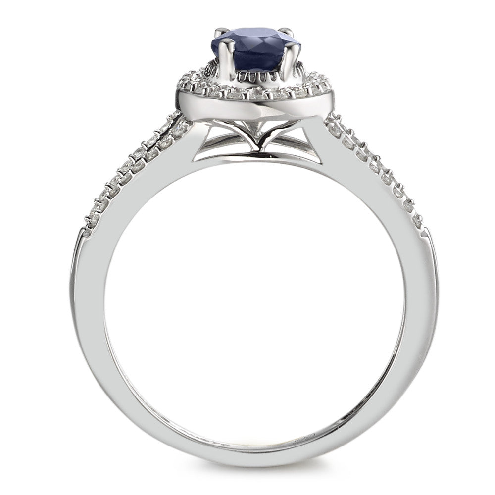 Ring 375/9 krt witgoud Saffier blauw, 0.95 ct, [oval], AAA, Diamant wit, 0.23 ct, 12 Steen, w-pi1