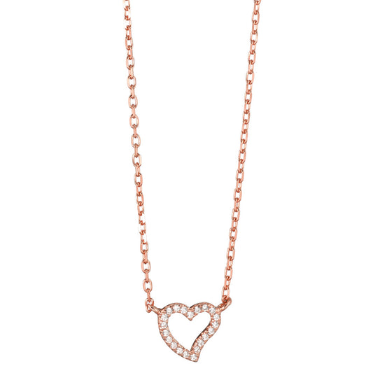 Collier Zilver Zirkonia Rosé Verguld Hart 40-45 cm