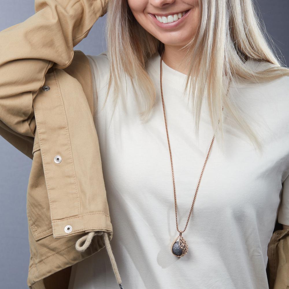 Collier met hanger Roestvrijstaal Rosé IP-gecoat 80 cm