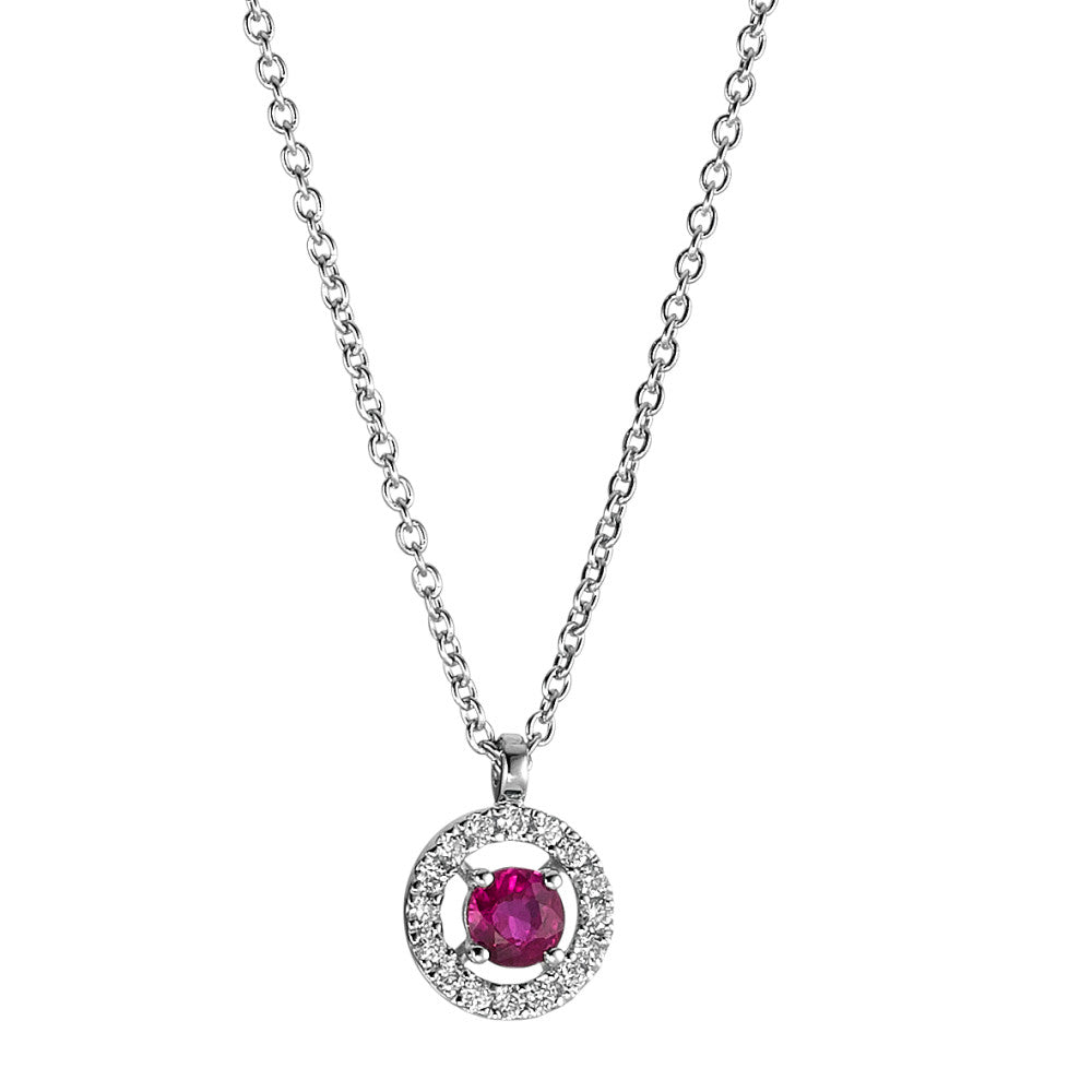 Collier 750/18K witgoud Robijn 0.17 ct, Diamant 0.06 ct, w-si 40-45 cm Ø6 mm