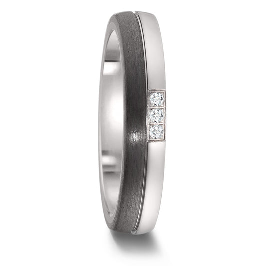 Partnerring Titanium, Carbon Diamant 0.03 ct, 3 Steen, w-si