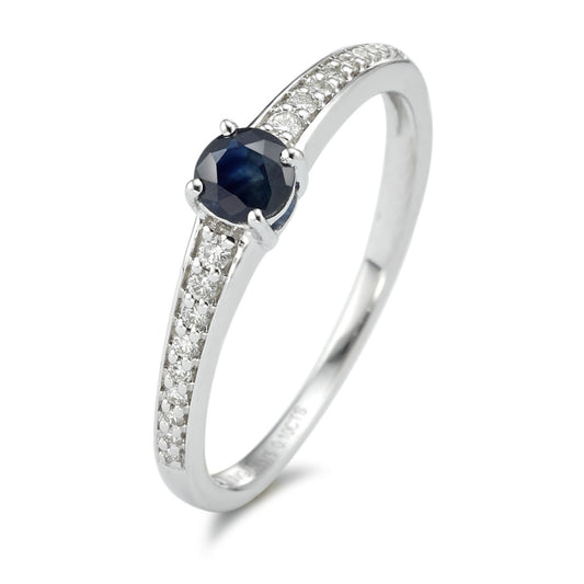 Ring 375/9 krt witgoud Saffier blauw, Diamant wit, 0.10 ct, 18 Steen, w-pi1