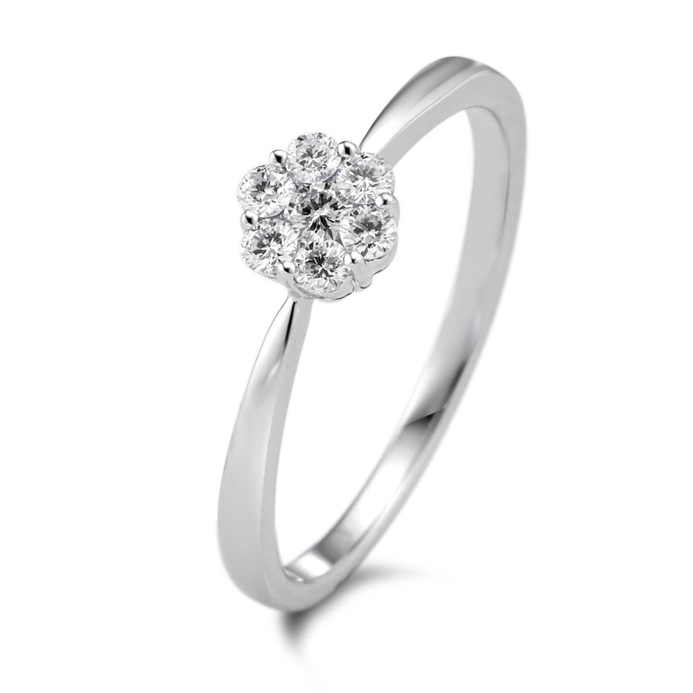 Ring 375/9 krt witgoud Diamant 0.18 ct, 7 Steen, w-si