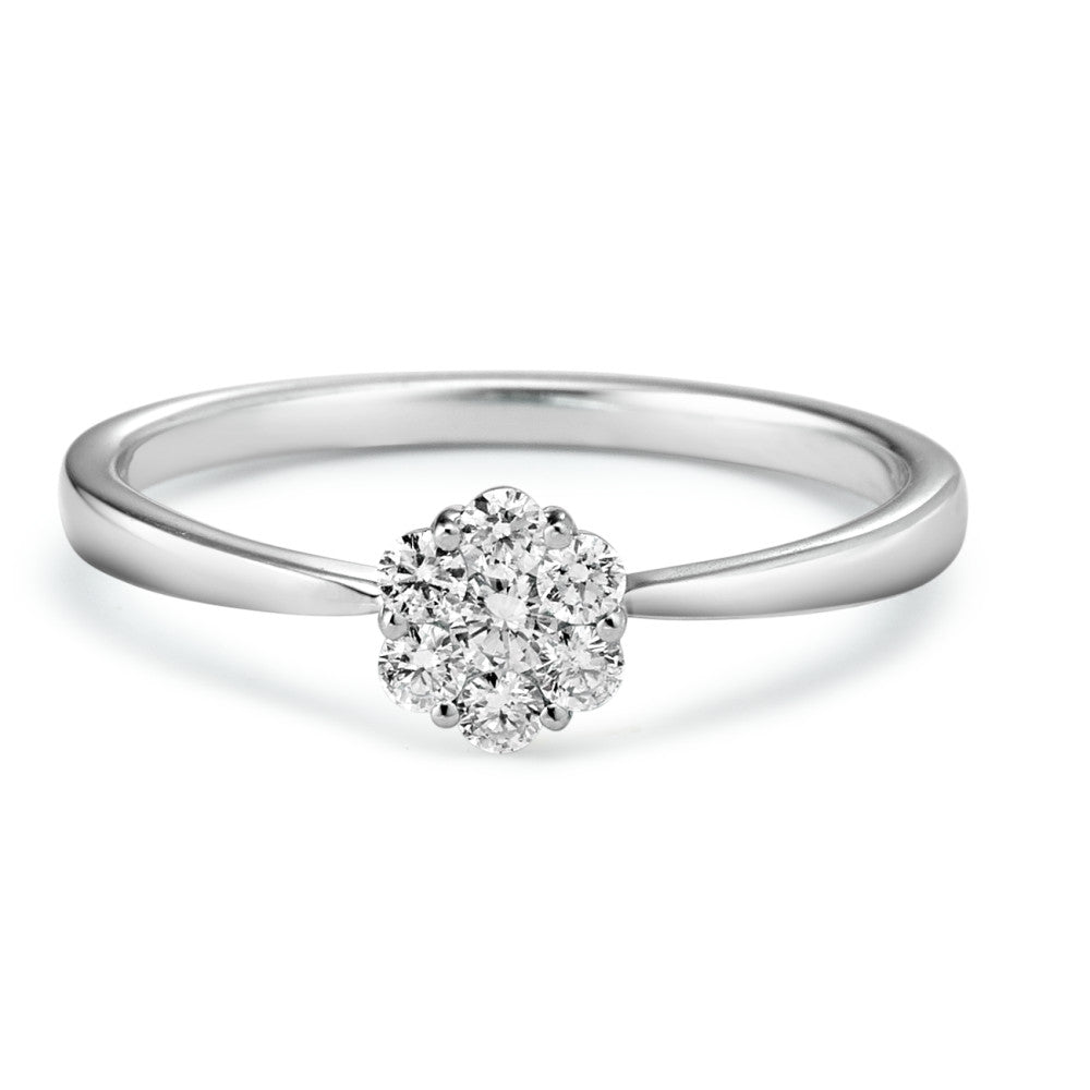 Ring 375/9 krt witgoud Diamant 0.18 ct, 7 Steen, w-si