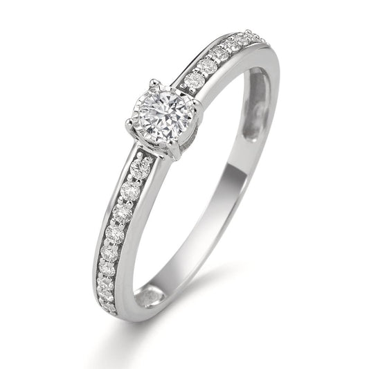 Solitaire ring 375/9K witgoud Diamant 0.20 ct, 19 Steen, w-si