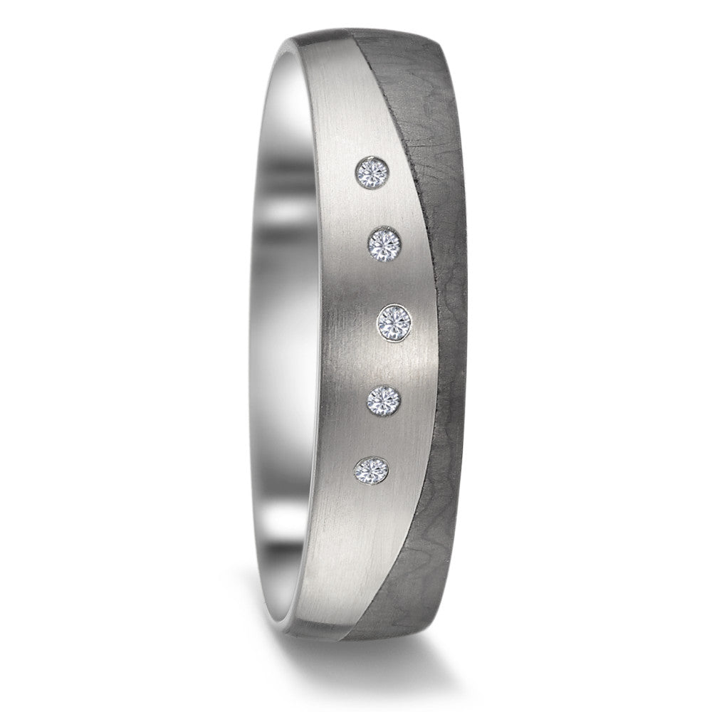 Partnerring Titanium, Carbon Diamant 0.025 ct, 5 Steen, w-si