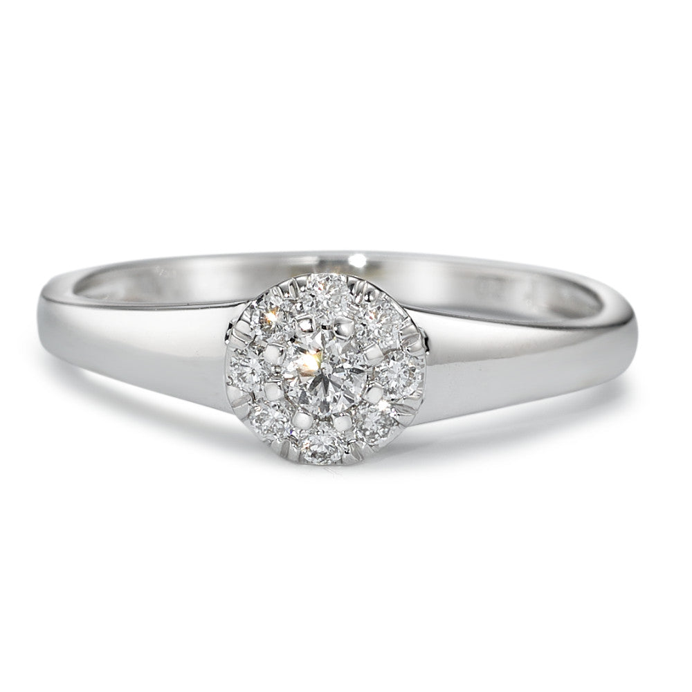 Solitaire ring 750/18K krt witgoud Diamant 0.17 ct, 9 Steen, w-si