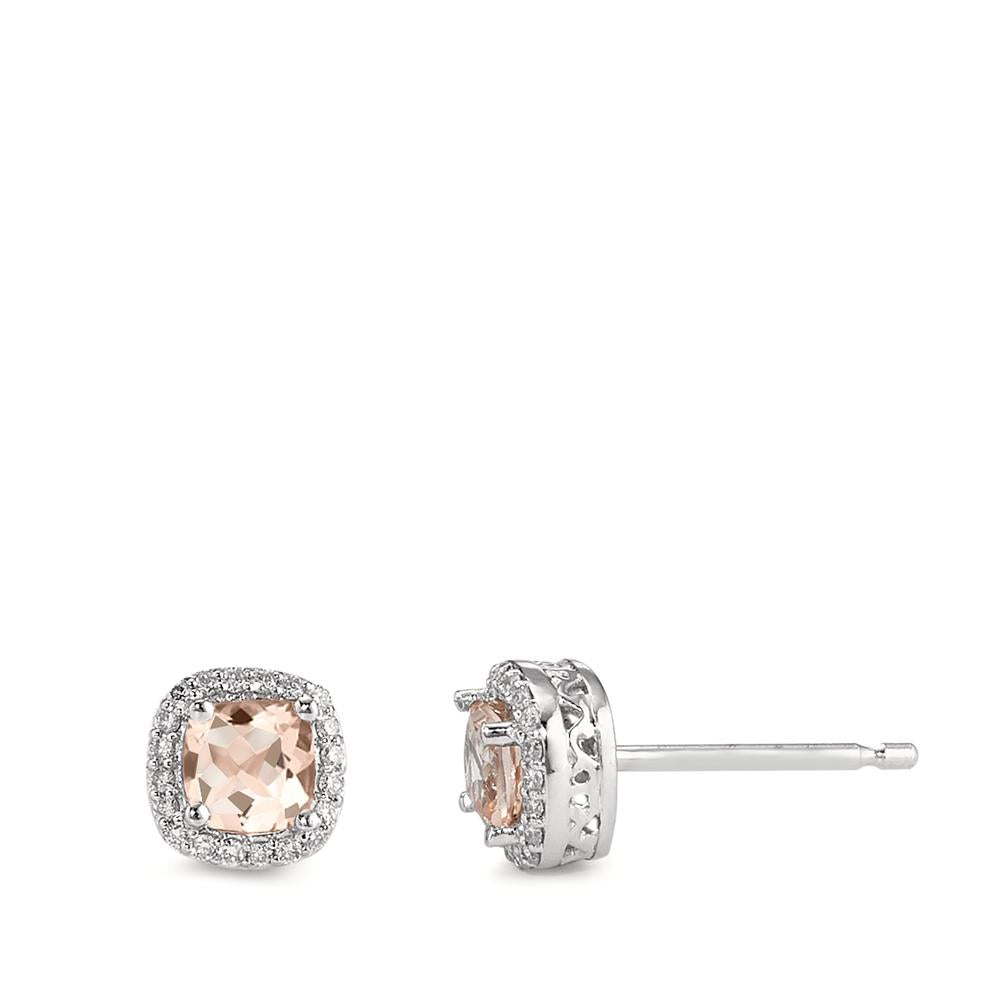 Oorknoppen 375/9K witgoud Morganiet Champagne, 0.56 ct, 2 Steen, [rund], Diamant wit, 0.12 ct, 40 Steen, w-pi3 Ø6.5 mm