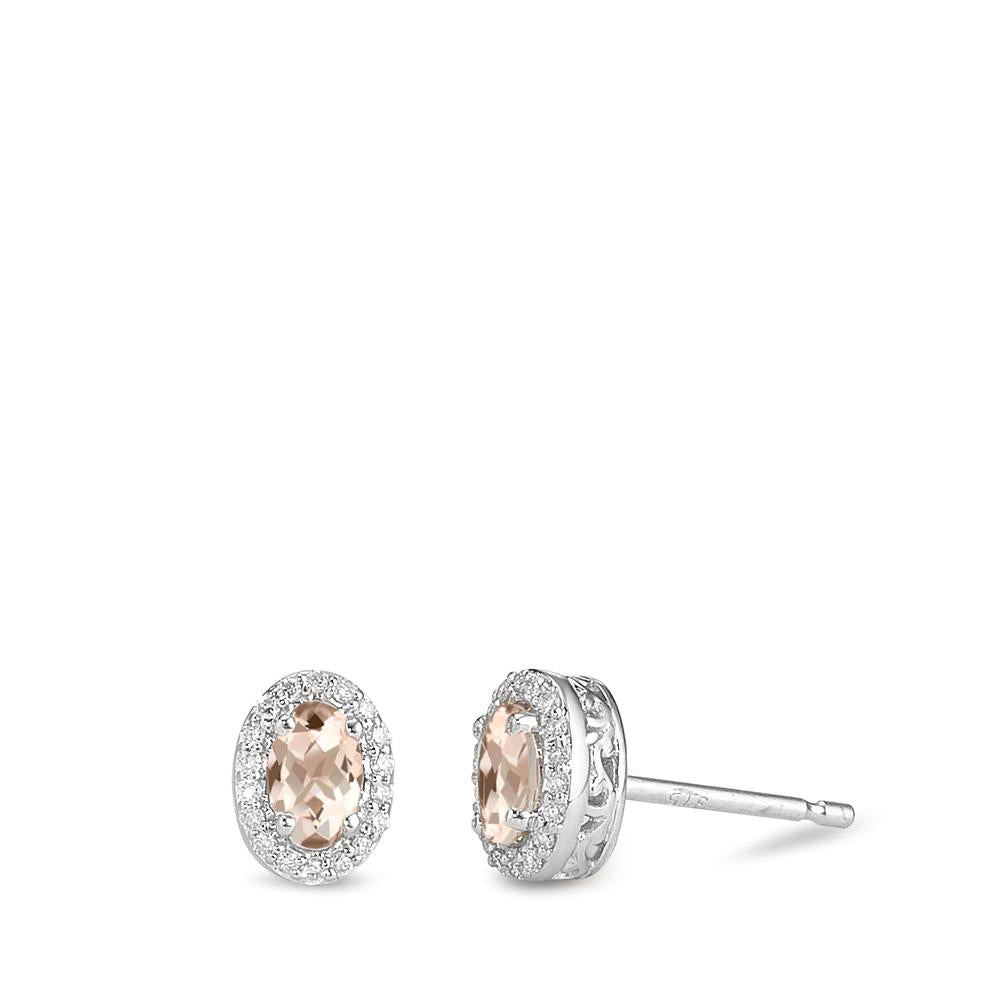 Oorknoppen 375/9K witgoud Morganiet Champagne, 0.40 ct, 2 Steen, [oval], Diamant wit, 0.12 ct, 36 Steen, w-pi3