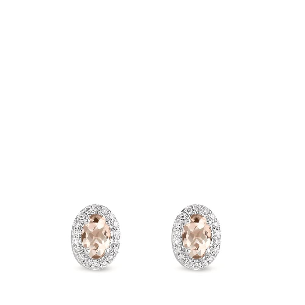 Oorknoppen 375/9K witgoud Morganiet Champagne, 0.40 ct, 2 Steen, [oval], Diamant wit, 0.12 ct, 36 Steen, w-pi3