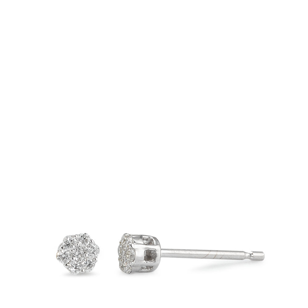 Oorknoppen 375/9K witgoud Diamant 0.15 ct, 14 Steen, w-pi3 Ø3.5 mm