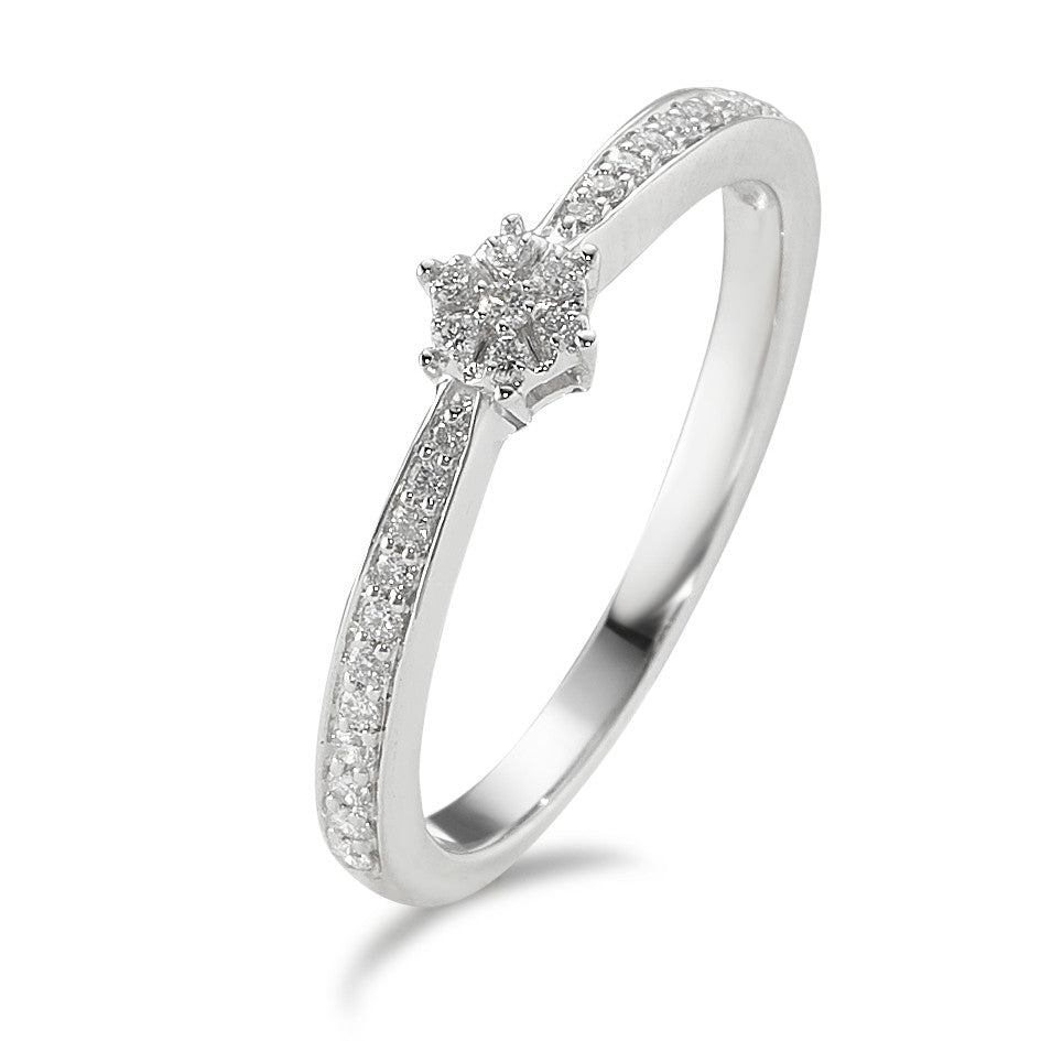 Solitaire ring 750/18K witgoud Diamant 0.15 ct, 29 Steen, w-si