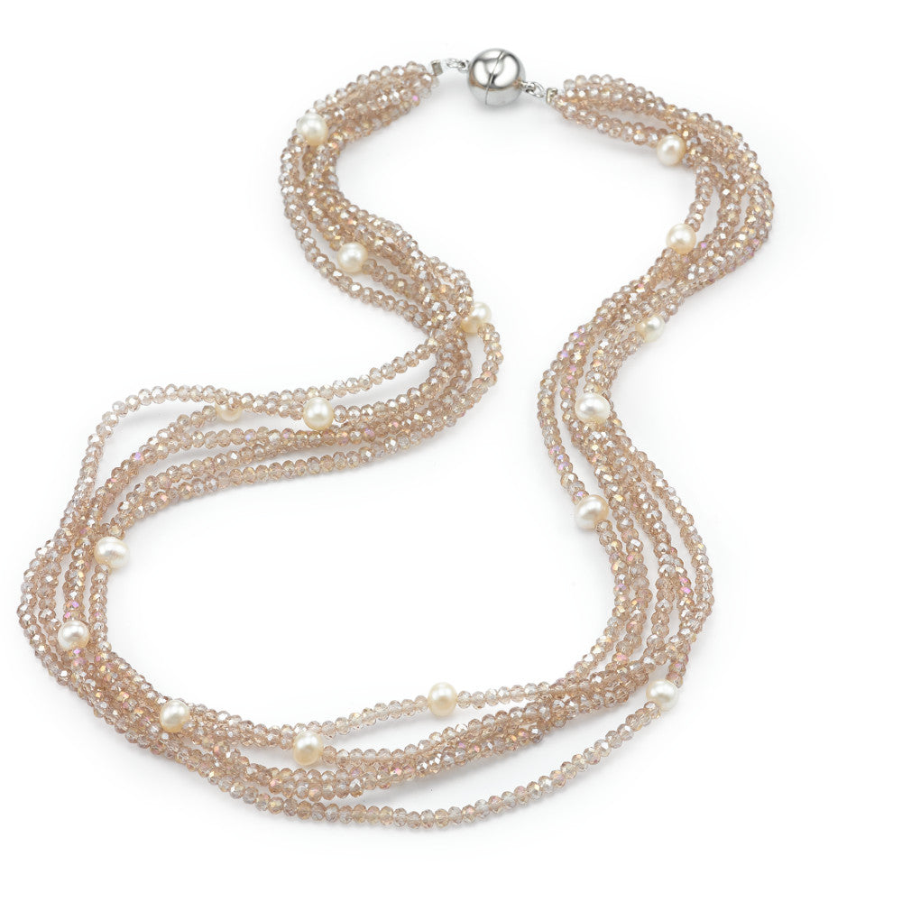 Collier Roestvrijstaal Kristal Champagne zoetwater Parel 45 cm